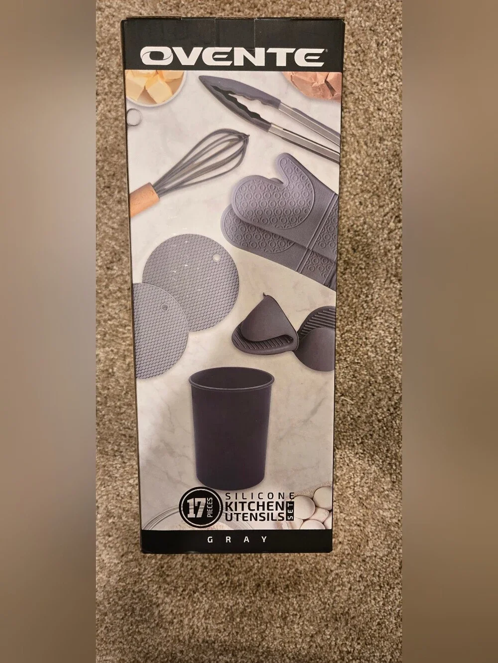 Ovente 17-Piece Silicone Kitchen Utensil Set in Gray
